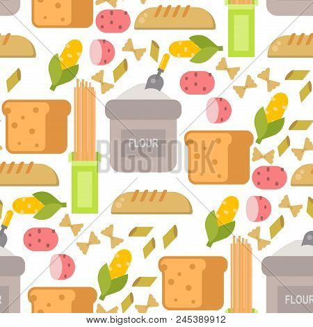 Everyday Food Common Goods Organic Products We Get By Shopping In Supermarket Vector Illustration. P