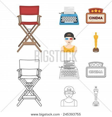 Chair Of The Director, Typewriter, Cinematographic Signboard, Film-man. Films And Cinema Set Collect