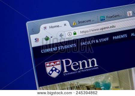 Ryazan, Russia - June 05, 2018: Homepage Of University Of Pennsylvania Website On The Display Of Pc,