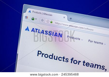Ryazan, Russia - June 05, 2018: Homepage Of Atlassian Website On The Display Of Pc, Url - Atlassian.