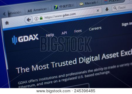 Ryazan, Russia - June 05, 2018: Homepage Of Gdax Website On The Display Of Pc, Url - Gdax.com