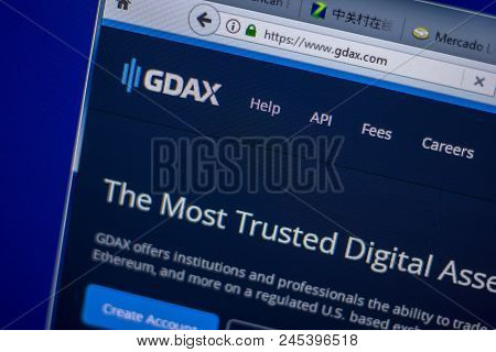 Ryazan, Russia - June 05, 2018: Homepage Of Gdax Website On The Display Of Pc, Url - Gdax.com