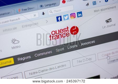 Ryazan, Russia - June 05, 2018: Homepage Of Ouest-france Website On The Display Of Pc, Url - Ouest-f