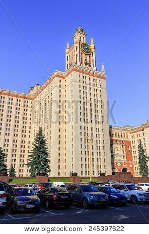 Moscow, Russia - June 02, 2018: Tower With Thermometer Of Lomonosov Moscow State University (msu) Ag
