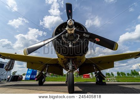 Berlin - April 27, 2018: Light Attack/trainer Aircraft North American T-28b Trojan On The Airfield. 