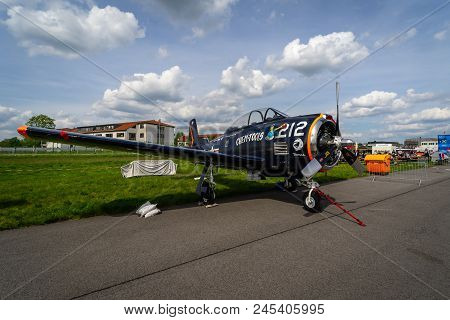 Berlin - April 27, 2018: Light Attack / Trainer Aircraft North American T-28b Trojan On The Airfield