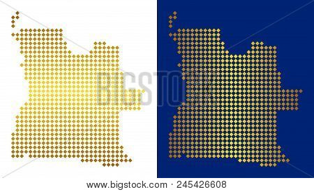 Gold Dotted Angola Map. Vector Geographic Maps In Bright Colors With Vertical And Horizontal Gradien
