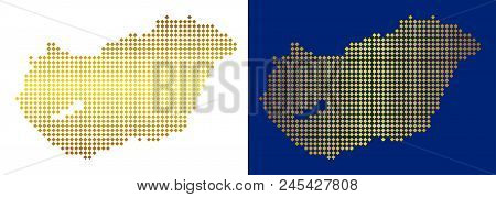 Gold Colored Dotted Hungary Map. Vector Territory Maps In Luxury Colors With Vertical And Horizontal