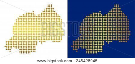 Golden Dot Rwanda Map. Vector Territorial Maps In Yellow Colors With Vertical And Horizontal Gradien