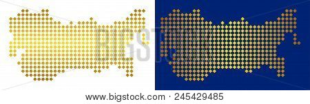 Gold Dotted Ussr Map. Vector Geographical Maps In Golden Colors With Vertical And Horizontal Gradien