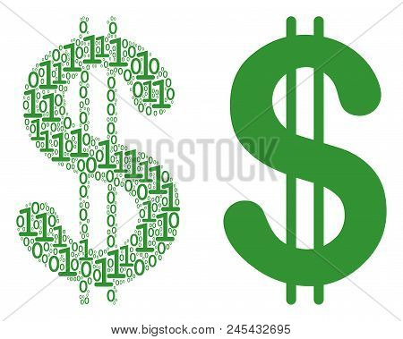 Dollar Collage Icon Of Zero And One Symbols In Different Sizes. Vector Digit Symbols Are United Into