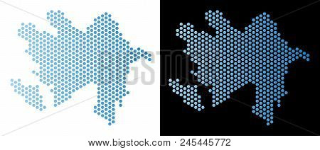 Honeycomb Azerbaijan Map. Vector Territory Plan In Light Blue Color With Horizontal Gradient On Whit
