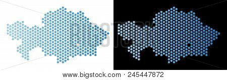 Hexagonal Kazakhstan Map. Vector Geographic Plan In Light Blue Color With Horizontal Gradient On Whi