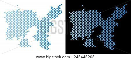 Hexagon Limnos Greek Island Map. Vector Territory Plan In Light Blue Color With Horizontal Gradient 