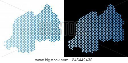 Hex Tile Rwanda Map. Vector Territorial Plan In Light Blue Color With Horizontal Gradient On White A