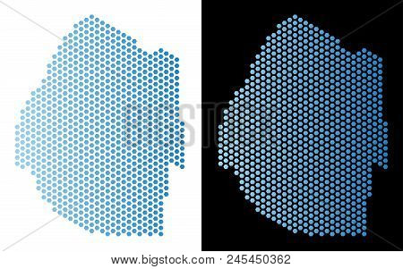 Hex Tile Swaziland Map. Vector Territory Scheme In Light Blue Color With Horizontal Gradient On Whit