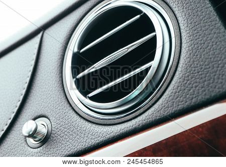 Mercedes Benz S Class Car Interior, Dashboard Air Conditioner Ventilation Macro View.