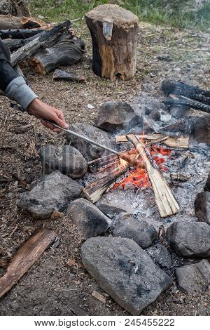 Cooking Sausage On Camp Fire