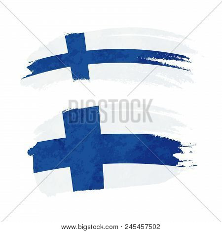 Grunge Brush Stroke With Finland National Flag Isolated On White