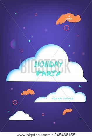 Holiday Party Banner. Verticall Flyer  With Papercut  Elements. Card For Social Media And Web.  Vect