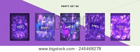 Set Of Party Banners. Vertical Flyers For Holiday Design With Speech Bubbles And Geometric Decorativ