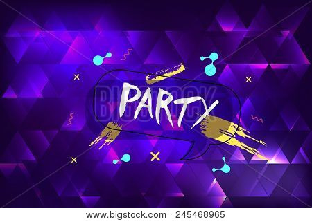 Party Banner. Horizontal Flyer For Holiday Design With Speech Bubble And Geometric Decorative Elemen