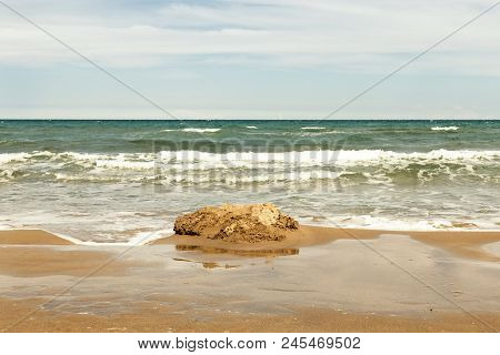 Beautifull Seascape.view Of  Guardamar Del Segura Beach. Fron Sea Shore Alicante. Spain