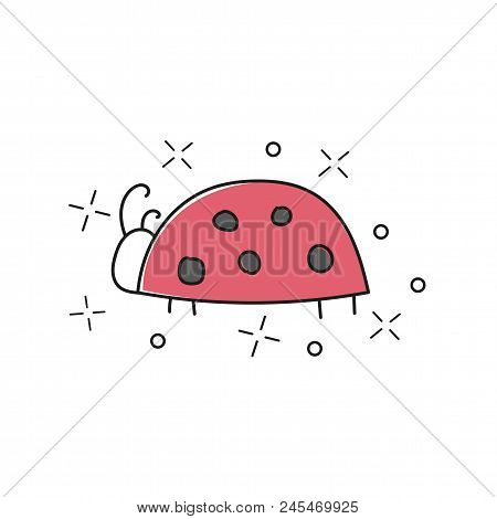 Vector Hand Drawn Illustration Of Ladybug Isolated On White Background. Great For Kids And Children 