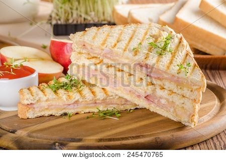 Panini Cheese Ham Toast, Fresh Apple Sandwitch