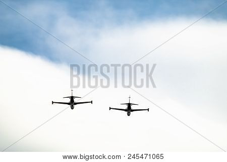 Anglesey , Wales - April 26 2018 : British Aerospace Hawk T.2 Landing At Anglesey Raf Valley Airport