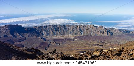 Llano De Ucanca And Roques De Garcia Viewed From Teide Hillside, Canary Islands
