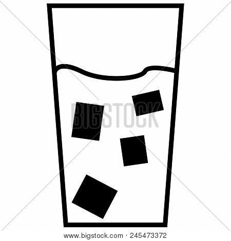 Glass Of Water With Ice, Black Icon.