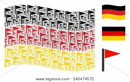 Waving German Official Flag. Vector Triangle Flag Elements Are Formed Into Conceptual German Flag Co