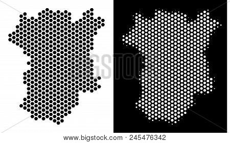 Hex-tile Chechnya Map. Vector Geographic Scheme In Black And White Versions. Abstract Chechnya Map M