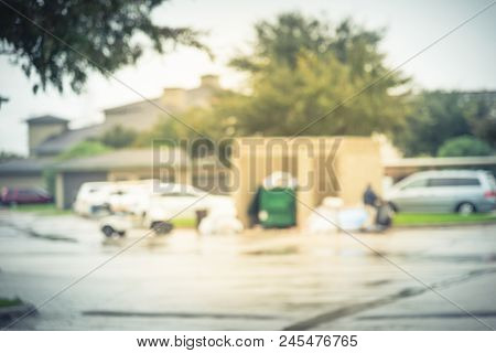 Abstract Blurred Worker Man Collecting Garbage