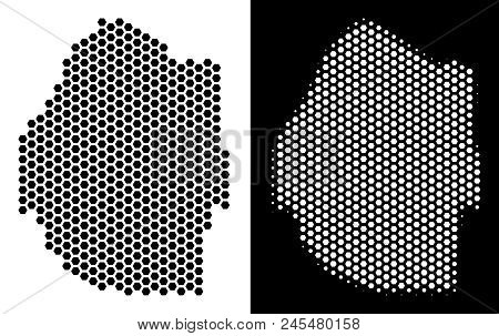 Hex-tile Swaziland Map. Vector Geographic Plan In Black And White Versions. Abstract Swaziland Map M