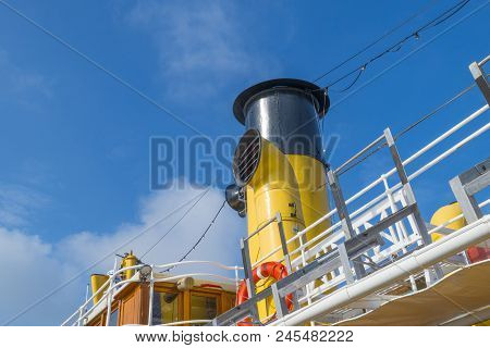 Ancient Formar Naval Research Vessel In  A Port In Sunlight In Spring