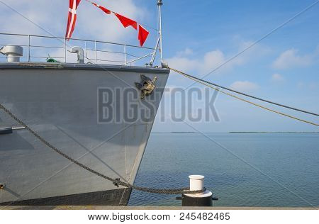 Ancient Formar Naval Ship In  A Port In Sunlight In Spring