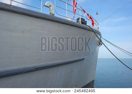 Ancient Formar Naval Ship In  A Port In Sunlight In Spring