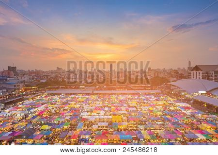 Sunset Sky Over Walking Street Flea Market Roof Top