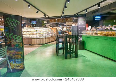 MILAN, ITALY - CIRCA NOVEMBER, 2017: interior of Carrefour Express 