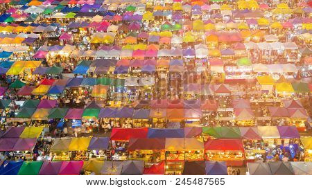 Night Flea Market Multiple Colour Roof Top, Cityscape Background