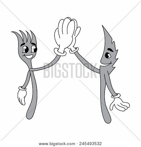 Cartoon Illustration Of Knife And Fork Doing High Five Vector