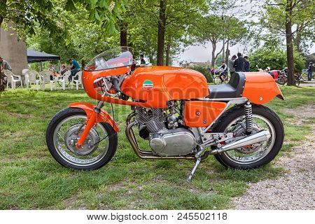 Piangipane, Ravenna, Italy - April 25, 2015: Vintage Italian Sports Bike Laverda 750 Sfc In Classic 