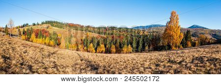 Morning Carpathian Mountains And Village Hamlets On Slopes (yablunytsia Village And Pass, Ivano-fran
