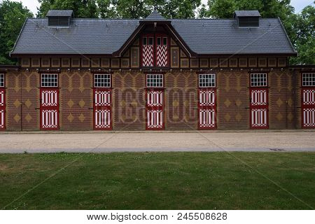 Red And White Decorated Doors Of The Stables Of De Haar Castle. The Red And White Are The Colors Of 