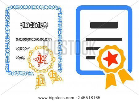 Certificate Mosaic Icon Of Zero And Null Digits In Variable Sizes. Vector Digital Symbols Are United