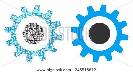 Cogwheel Composition Icon Of Zero And One Symbols In Randomized Sizes. Vector Digits Are United Into