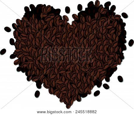 Pile Of Coffee Beans In The Shape Of A Heart.