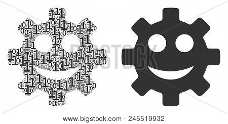 Gear Smile Smiley Collage Icon Of Zero And Null Digits In Variable Sizes. Vector Digit Symbols Are C